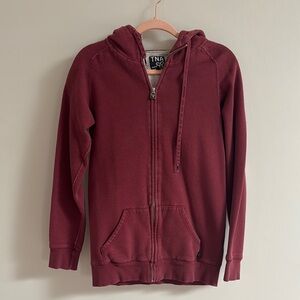 Aritzia TNA Atlantic Burgundy Zip-Up Hoodie